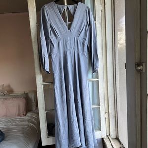 Vince Blue Long Sleeve V-Neck Maxi Dress